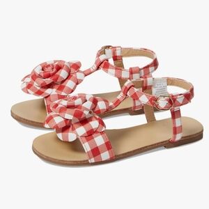 Janie and Jack Red Gingham Sandals with Floral Design - Size 8
